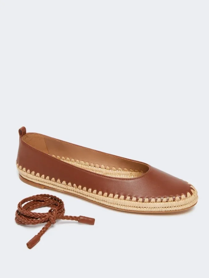 Ballerine in nappa e rafia, color tabacco Ballerine in nappa e rafia, color tabacco