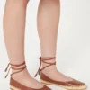 Ballerine in nappa e rafia, color tabacco Ballerine in nappa e rafia, color tabacco