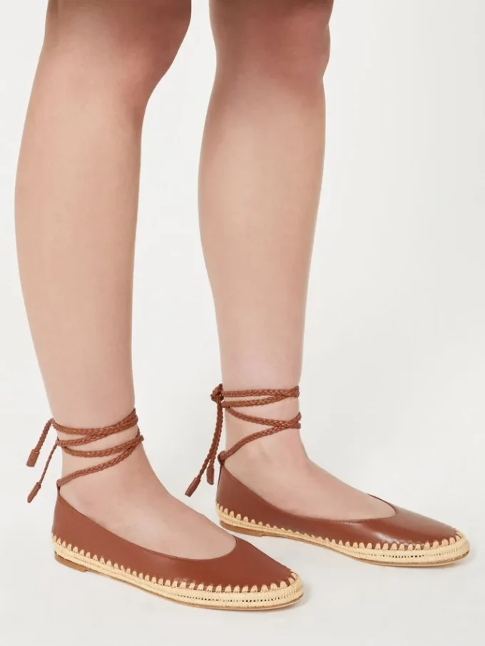 Ballerine in nappa e rafia, color tabacco Ballerine in nappa e rafia, color tabacco