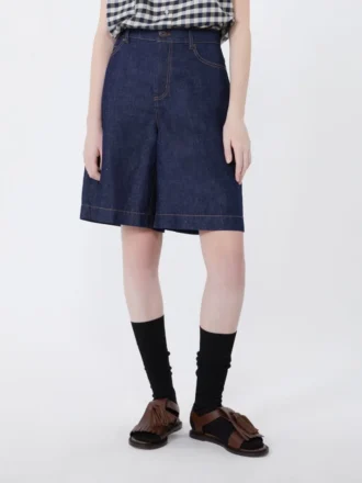 Bermuda in denim di cotone e lino, blu navy