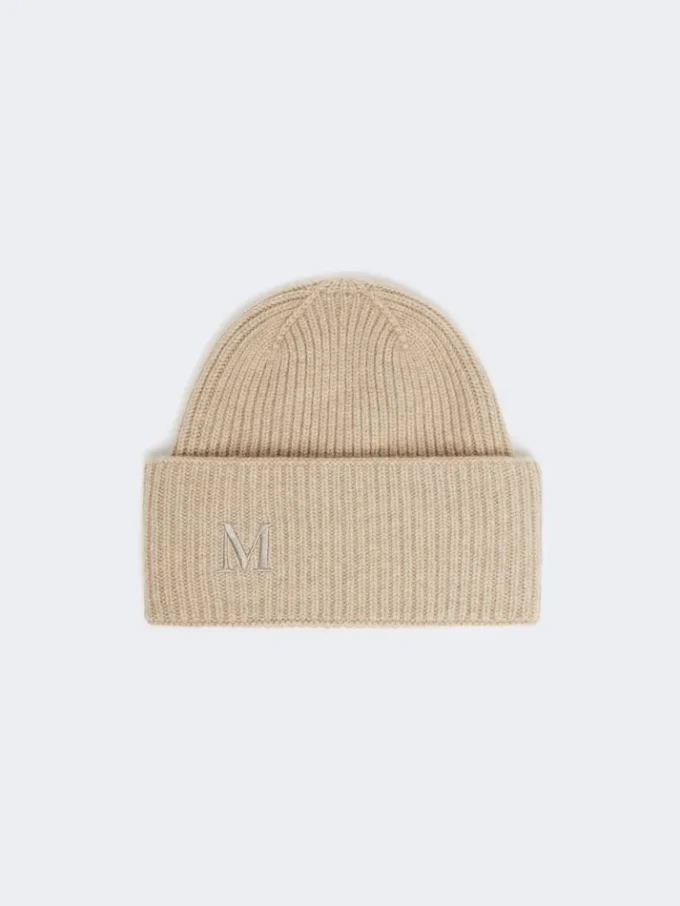 Berretto in cashmere a coste, beige
