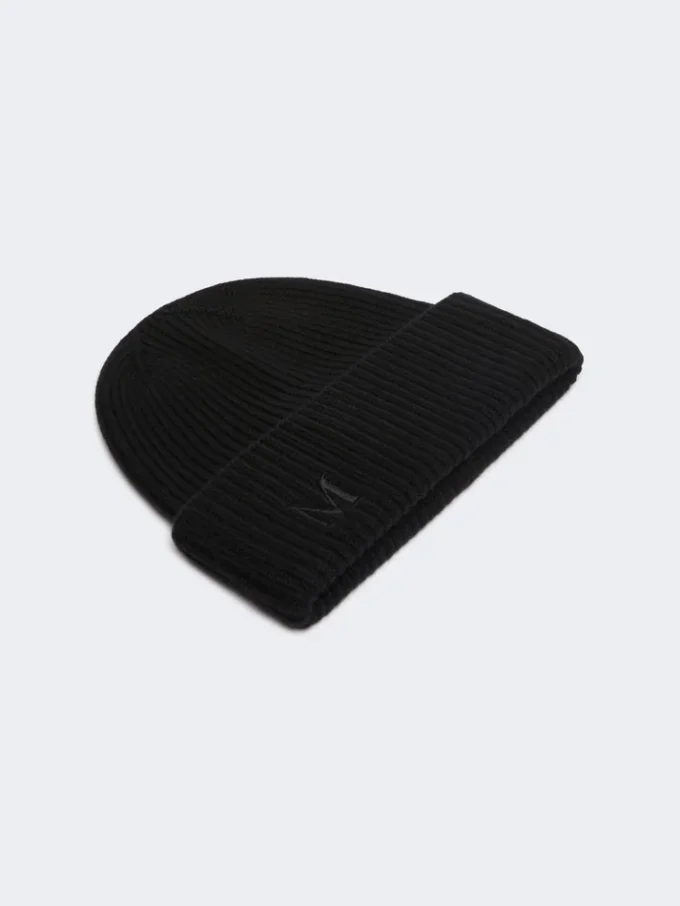 Berretto in cashmere a coste, nero