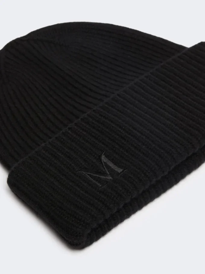 Berretto in cashmere a coste, nero