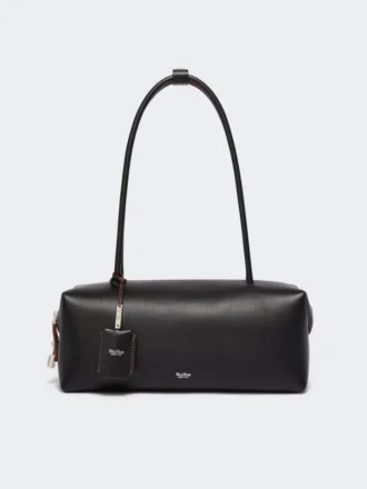 Borsa a bombetta in pelle naturale, nera