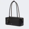 Borsa a bombetta in pelle naturale, nera