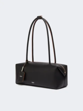Borsa a bombetta in pelle naturale, nera