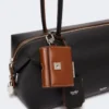 Borsa a bombetta in pelle naturale, nera