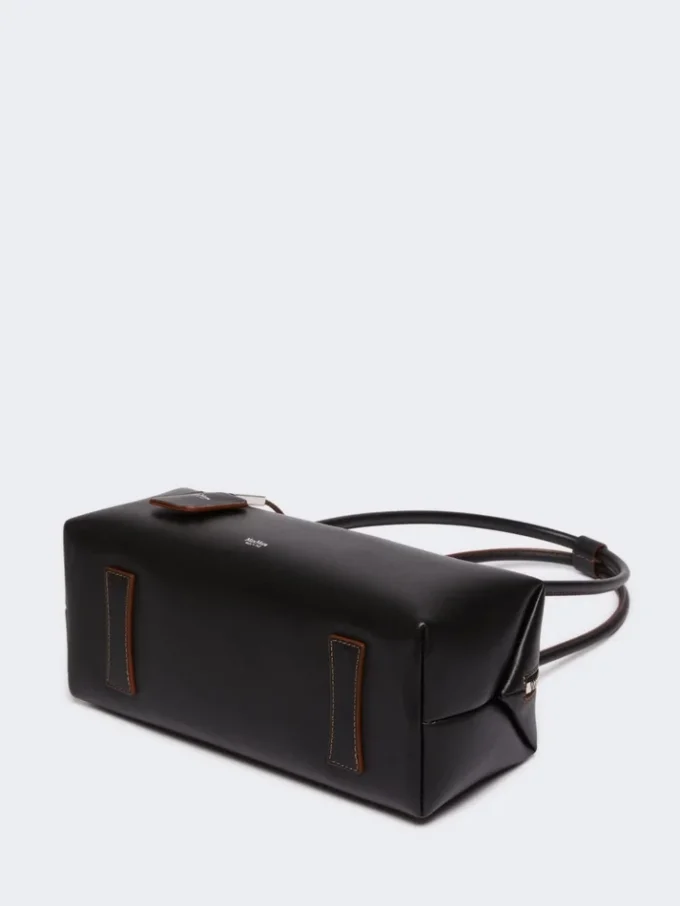 Borsa a bombetta in pelle naturale, nera
