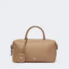 Borsa a bombetta media in pelle naturale, color fango