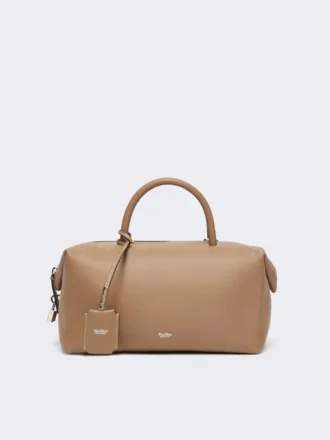 Borsa a bombetta media in pelle naturale, color fango