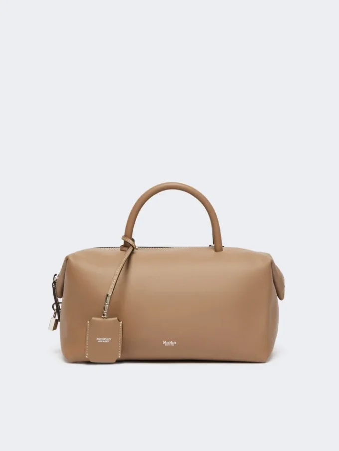 Borsa a bombetta media in pelle naturale, color fango