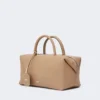 Borsa a bombetta media in pelle naturale, color fango