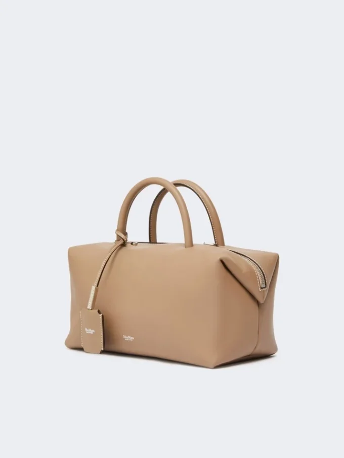 Borsa a bombetta media in pelle naturale, color fango