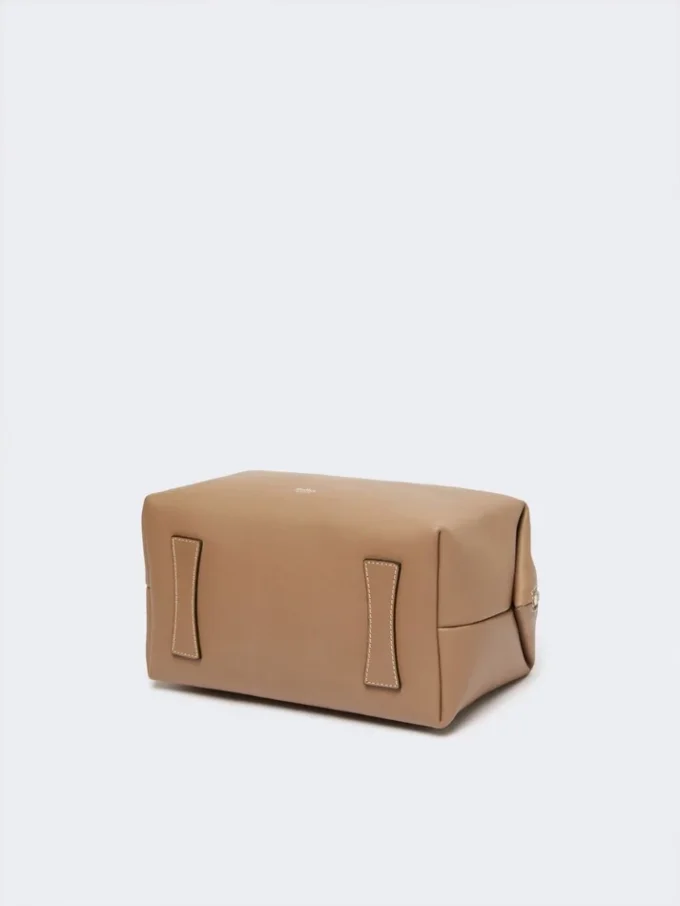 Borsa a bombetta media in pelle naturale, color fango