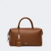 Borsa a bombetta media in pelle naturale, marrone ambra