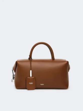Borsa a bombetta media in pelle naturale, marrone ambra
