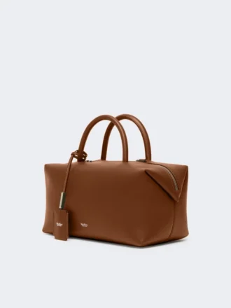 Borsa a bombetta media in pelle naturale, marrone ambra