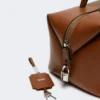 Borsa a bombetta media in pelle naturale, marrone ambra