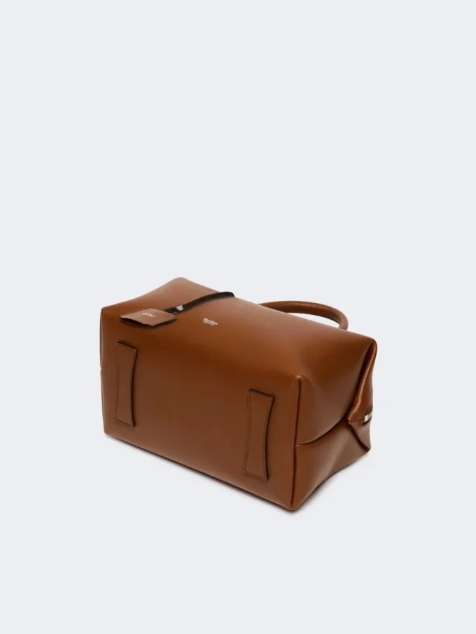 Borsa a bombetta media in pelle naturale, marrone ambra