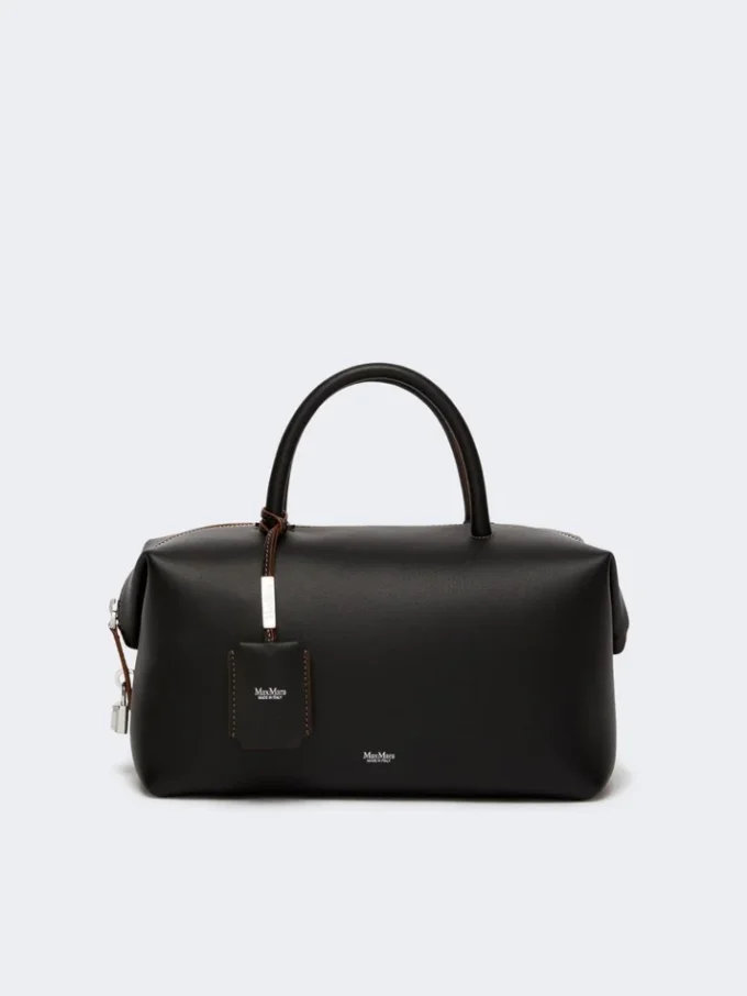 Borsa a bombetta media in pelle naturale, nera