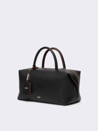 Borsa a bombetta media in pelle naturale, nera