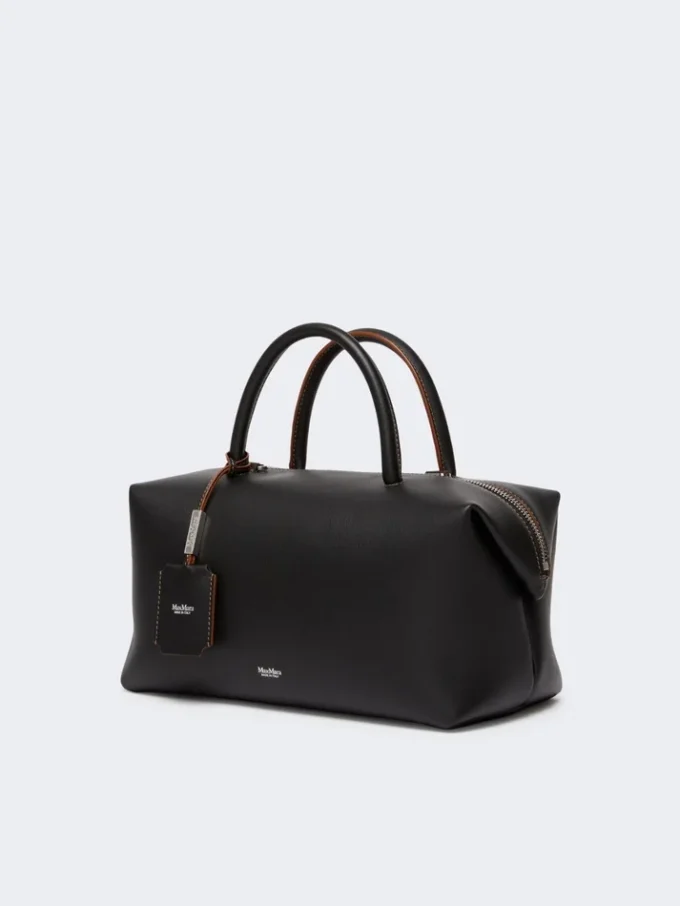 Borsa a bombetta media in pelle naturale, nera