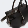 Borsa a bombetta media in pelle naturale, nera