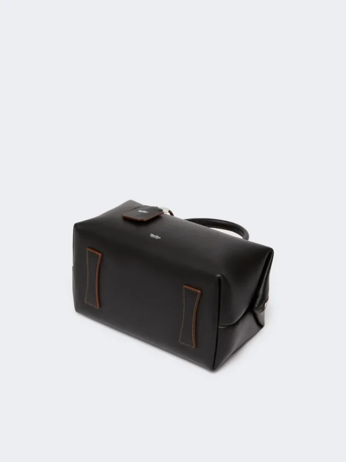 Borsa a bombetta media in pelle naturale, nera
