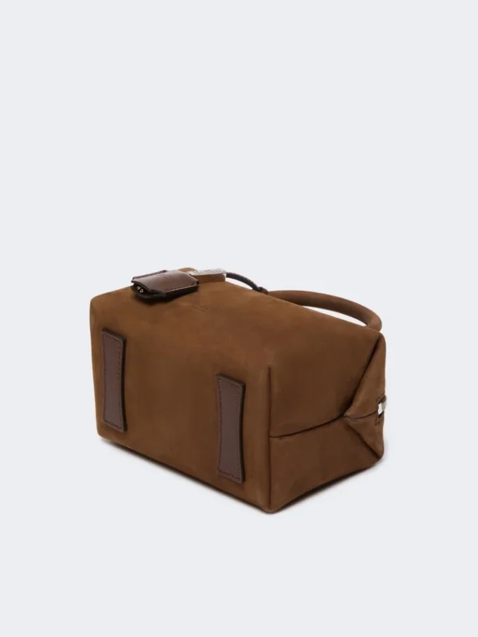 Borsa a bombetta piccola in pelle nabuk, marrone scuro