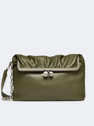 Borsa a busta pasticcino in nappa lucida, verde scuro