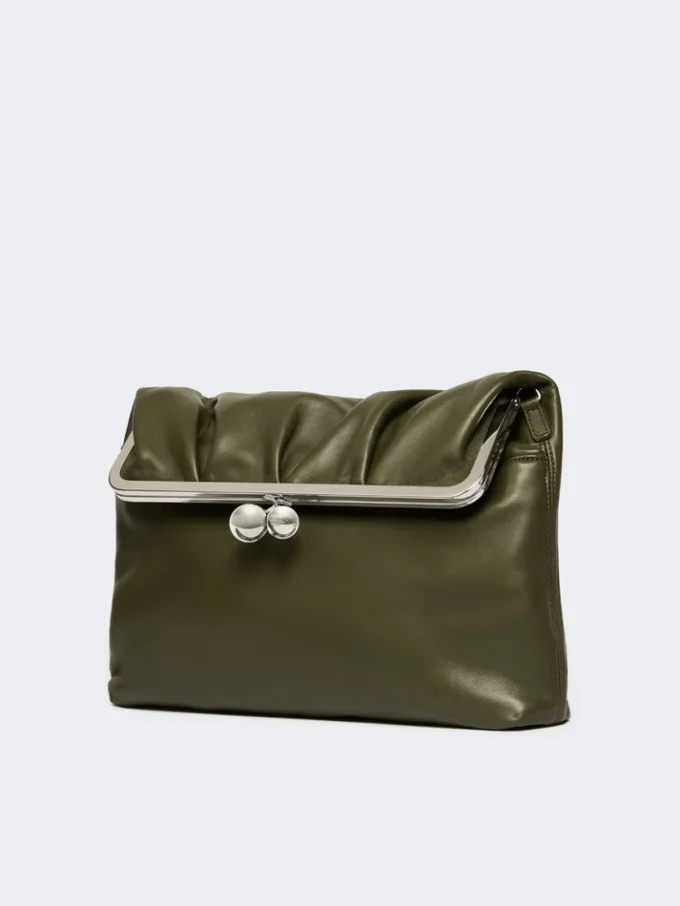 Borsa a busta pasticcino in nappa lucida, verde scuro