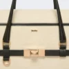 Borsa a mano in tela a zig-zag e pelle, color ghiaccio