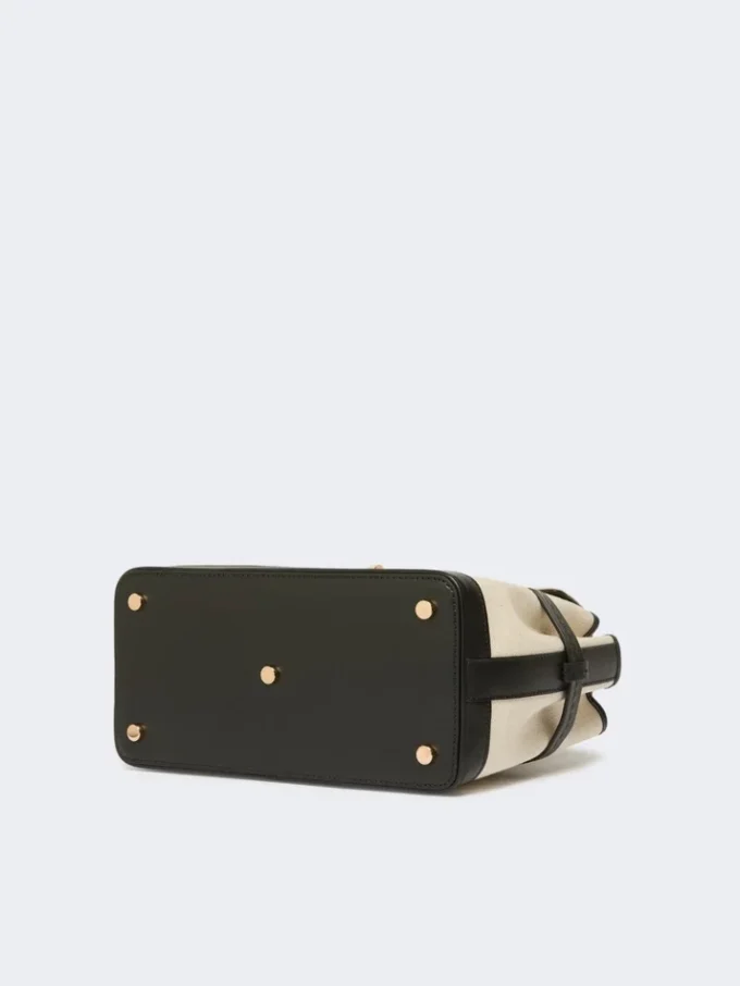 Borsa a mano in tela a zig-zag e pelle, color ghiaccio