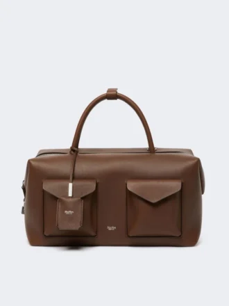 Borsa Boston grande in pelle con tasche, marrone