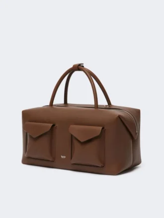 Borsa Boston grande in pelle con tasche, marrone