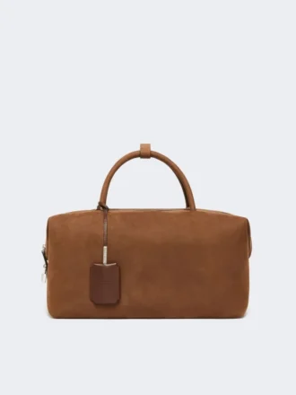 Borsa Boston grande in pelle nabuk, marrone scuro