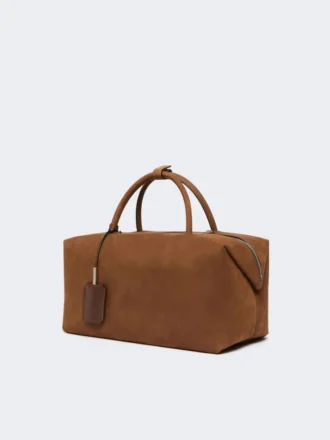 Borsa Boston grande in pelle nabuk, marrone scuro