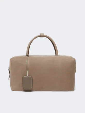 Borsa Boston grande in pelle nabuk, tortora