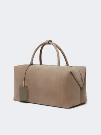 Borsa Boston grande in pelle nabuk, tortora