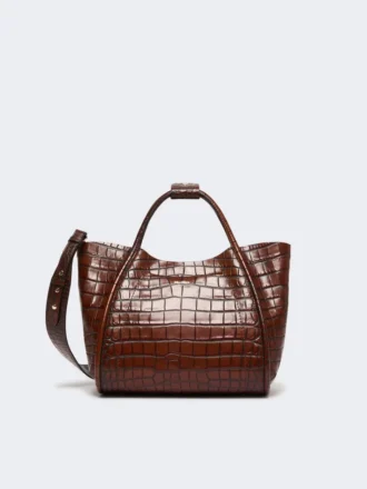 Borsa da marina in pelle con stampa coccodrillo, marrone