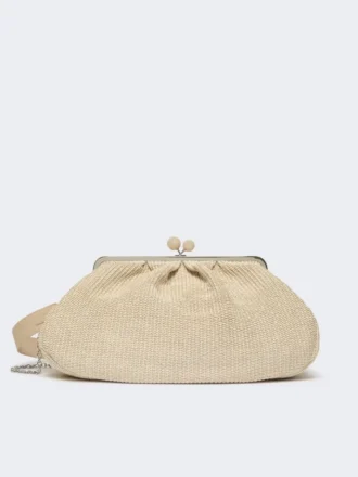Borsa grande a forma di pasticcino effetto rafia, tortora