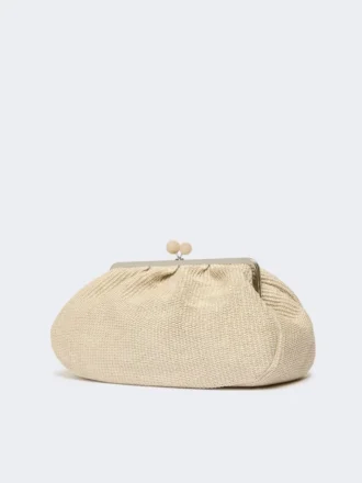 Borsa grande a forma di pasticcino effetto rafia, tortora