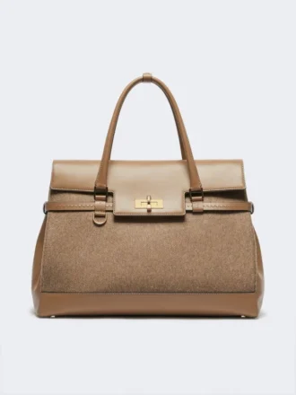 Borsa grande in cashmere e pelle, marrone Borsa grande in cashmere e pelle, marrone