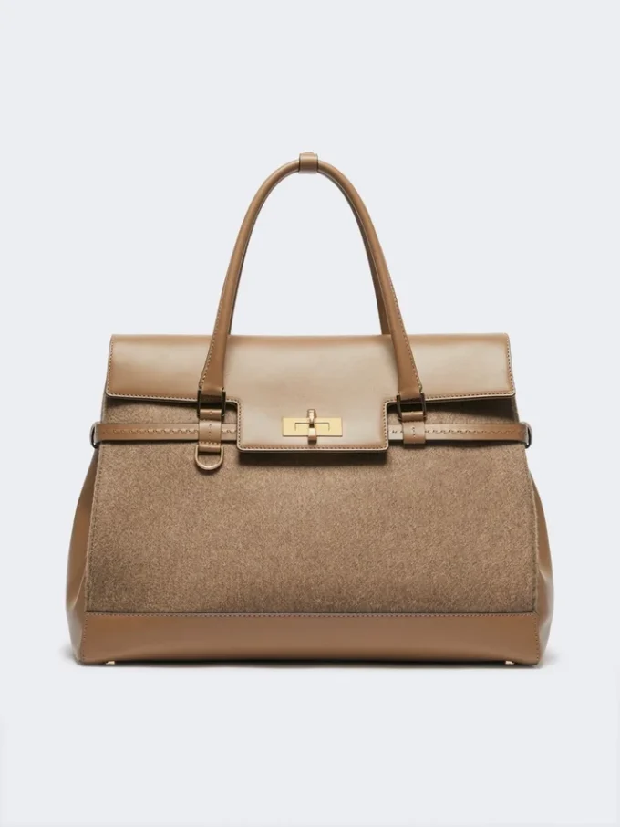 Borsa grande in cashmere e pelle, marrone Borsa grande in cashmere e pelle, marrone
