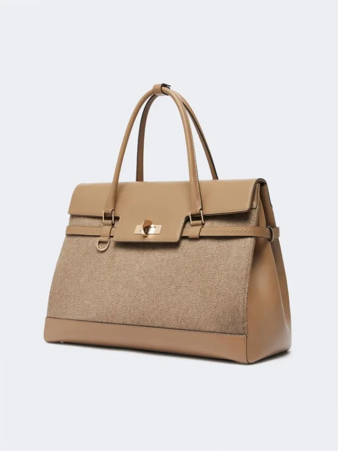 Borsa grande in cashmere e pelle, marrone Borsa grande in cashmere e pelle, marrone