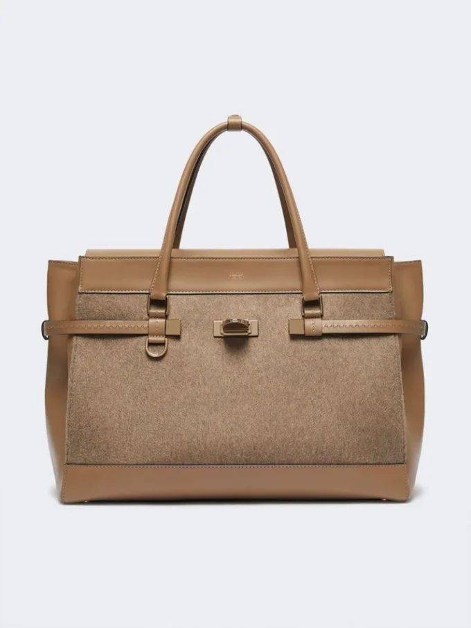 Borsa grande in cashmere e pelle, marrone Borsa grande in cashmere e pelle, marrone