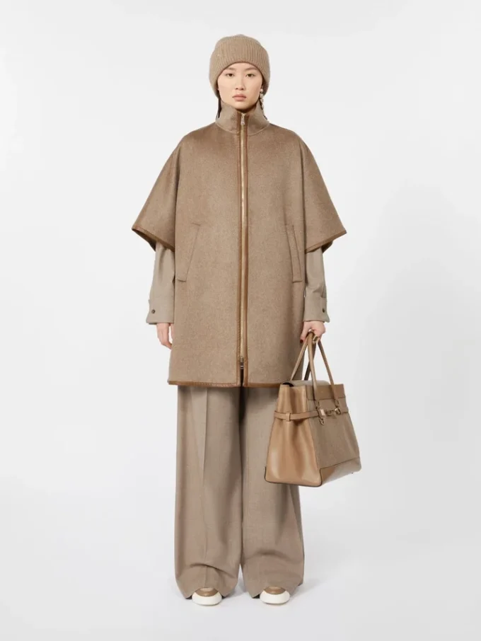 Borsa grande in cashmere e pelle, marrone Borsa grande in cashmere e pelle, marrone