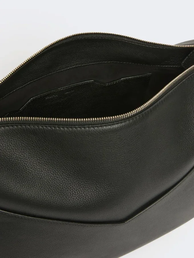 Borsa grande in pelle opaca, nera