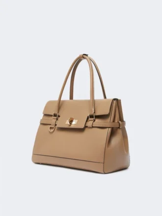Borsa in pelle naturale, color fango