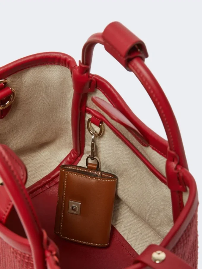Borsa marina extra-piccola in intreccio a canestro effetto rafia, rossa Borsa marina extra-piccola in intreccio a canestro effetto rafia, rossa